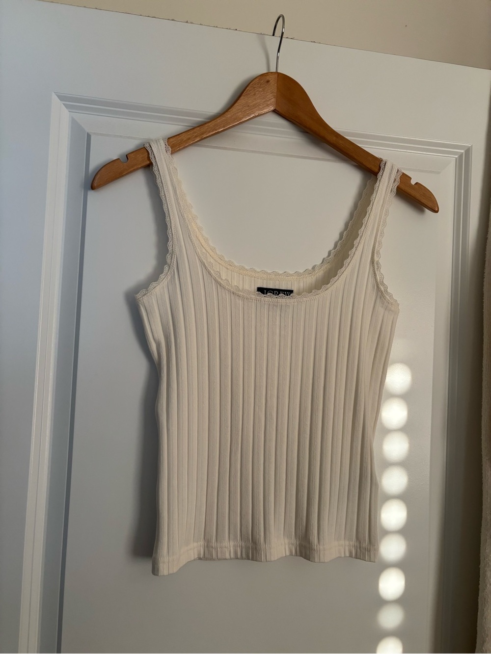 J. Crew Cream Ribbed Tank with Lace Trim